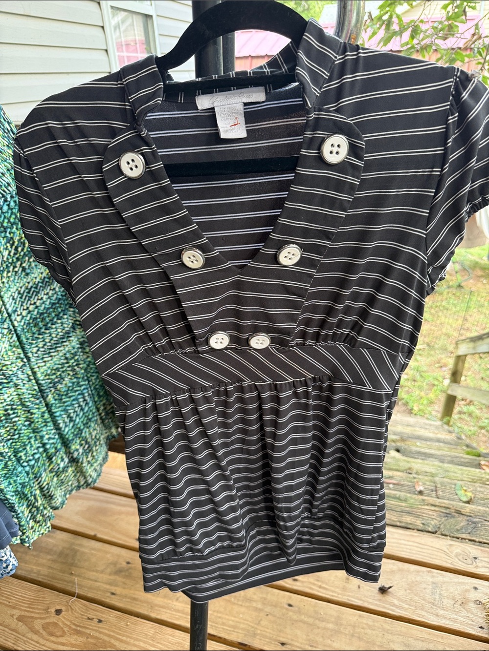 Charlotte Russe Women’s Black Striped Button-Accent Top medium